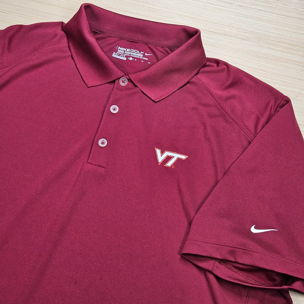 Virginia Tech Hokies Nike Golf Polo Men XL Maroon VT Dri-Fit 509167-626